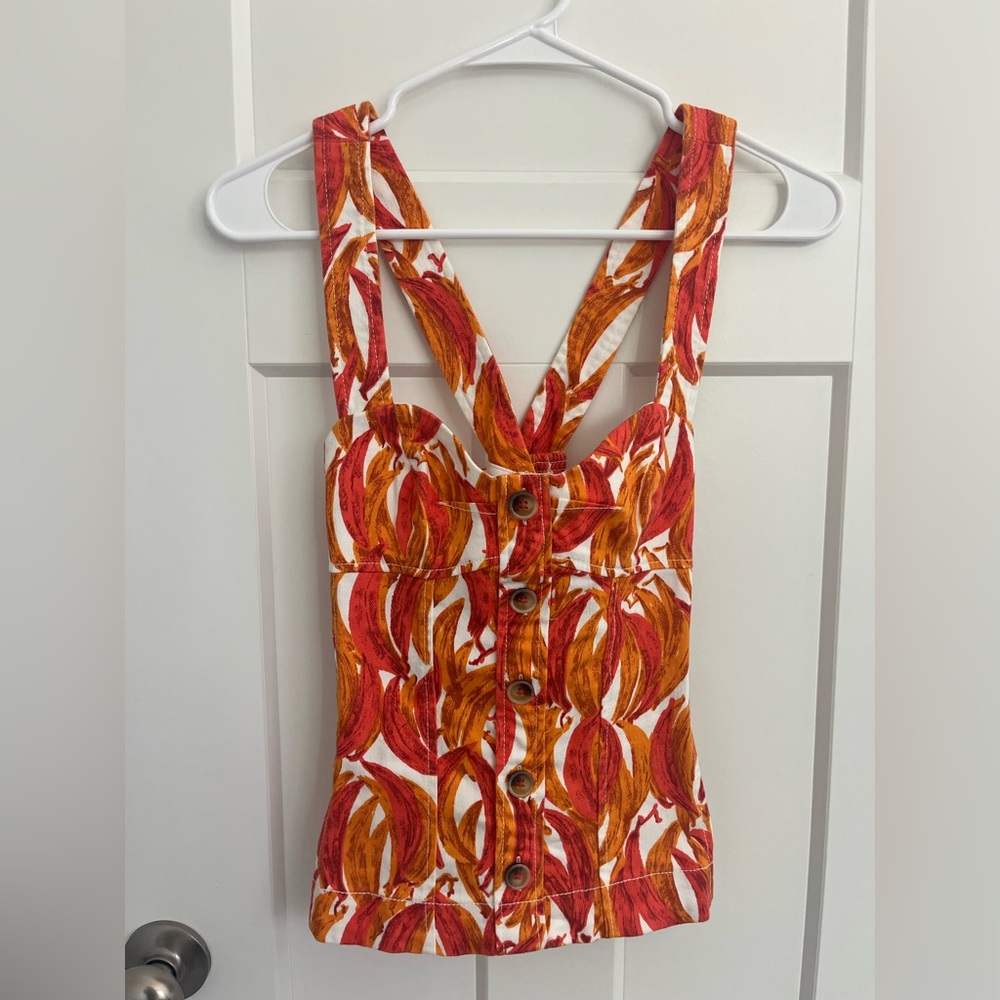 Maeve Shirt Womens Banana Print Cross Back Tank Cami Size 00 Boho Tropical - Picture 1 of 10